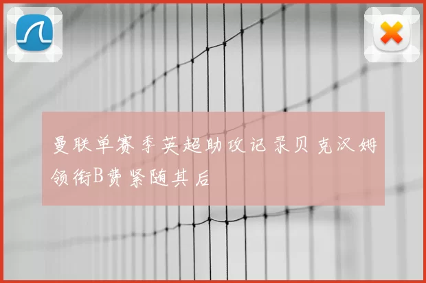曼联单赛季英超助攻记录贝克汉姆领衔B费紧随其后